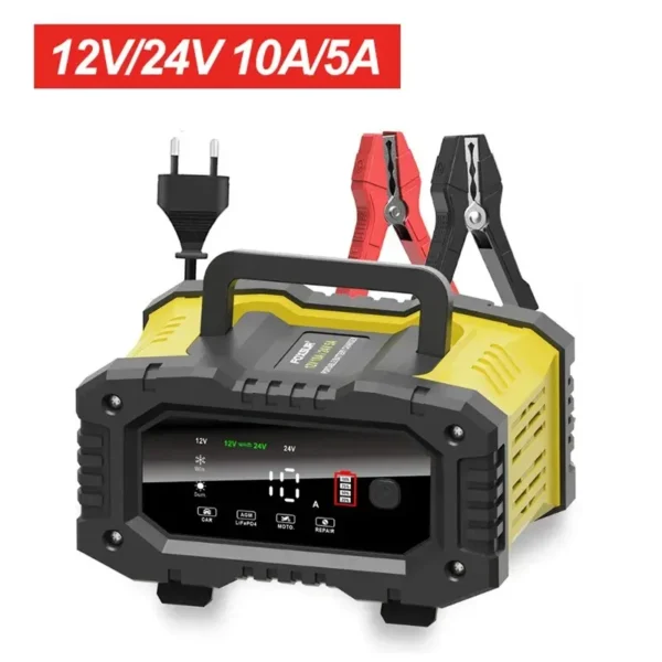 شاحن بطارية ذكي 20A/10A لسيارات ودراجات نارية (12V/24V) - شحن سريع وآمن لجميع أنواع البطاريات