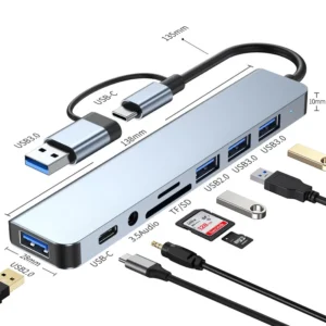 محول USB Type C إلى USB OTG لجهاز Macbook Pro - 8 وظائف - USB 3.0 - سرعة نقل 5Gbps