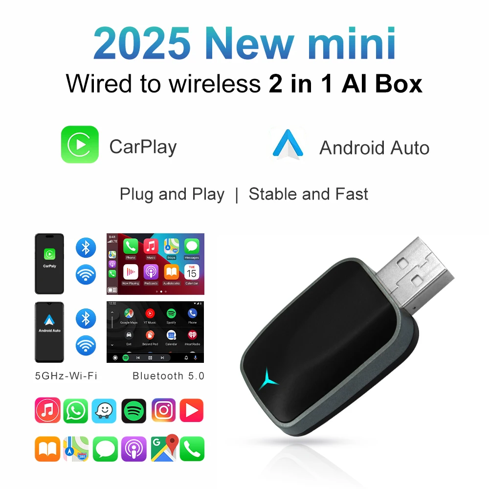 2025 صندوق Carplay AI اللاسلكي 2 في 1