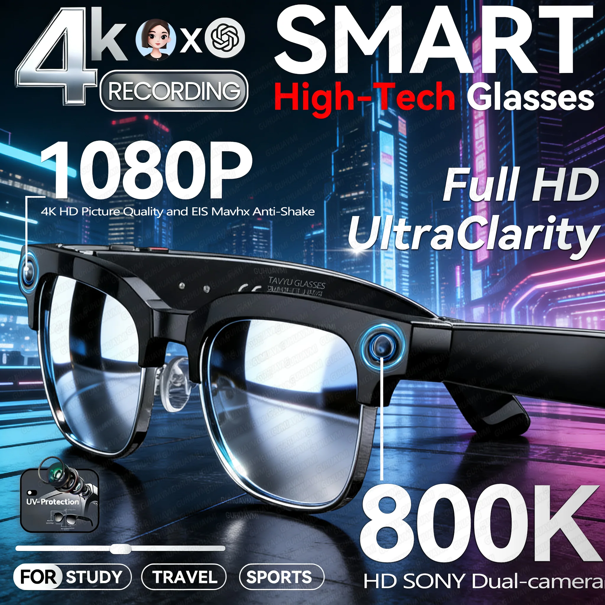 نظارات ذكية 4K مع كاميرا 800 واط