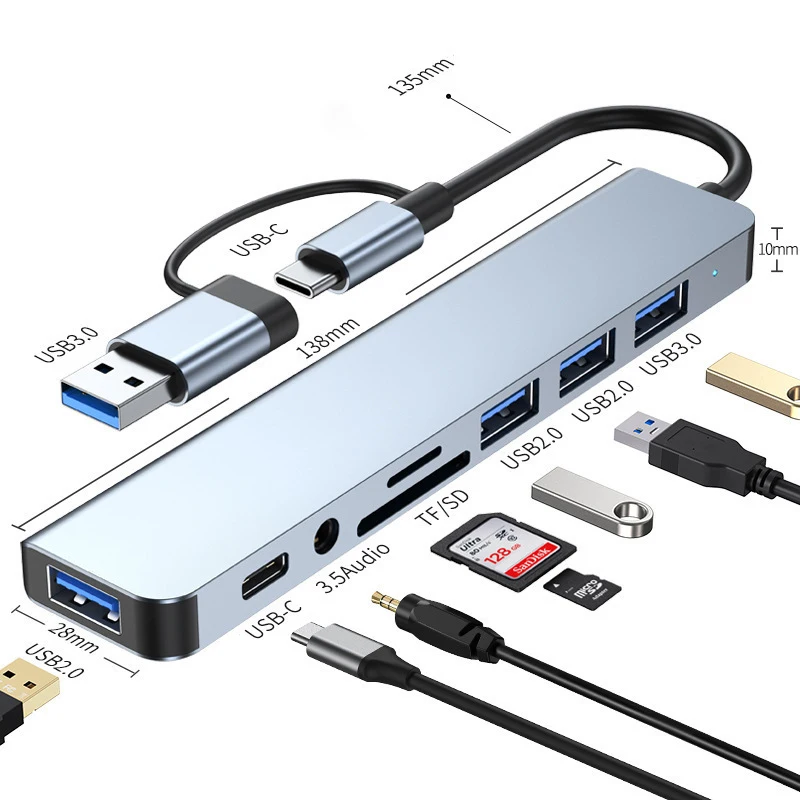محطة إرساء 8 في 2 مع USB ونوع C