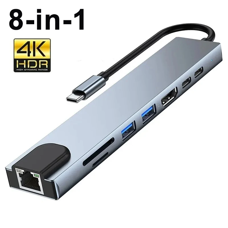 موزع USB-C 8 في 1 للكمبيوتر المحمول