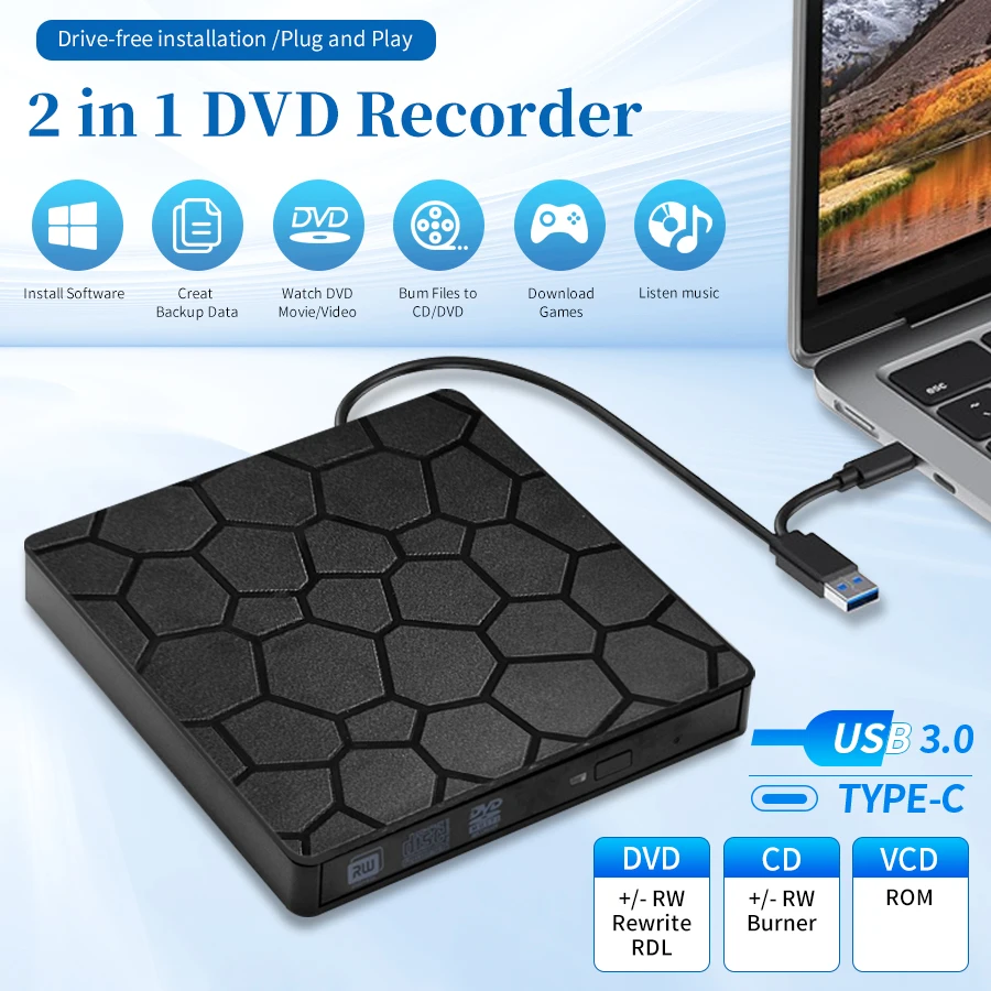 محرك أقراص DVD RW خارجي USB 3.0