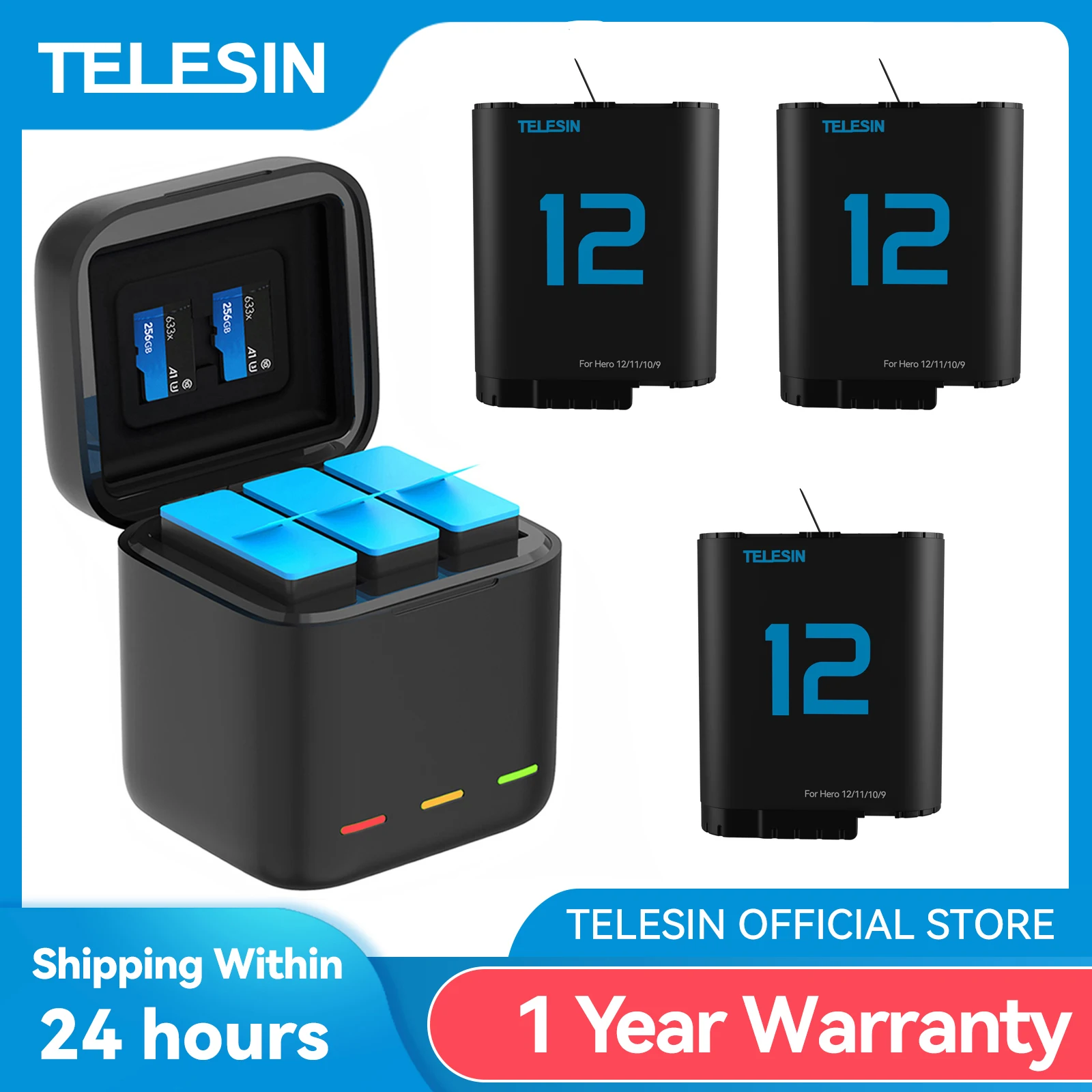 بطارية TELESIN لشحن سريع لـ GoPro