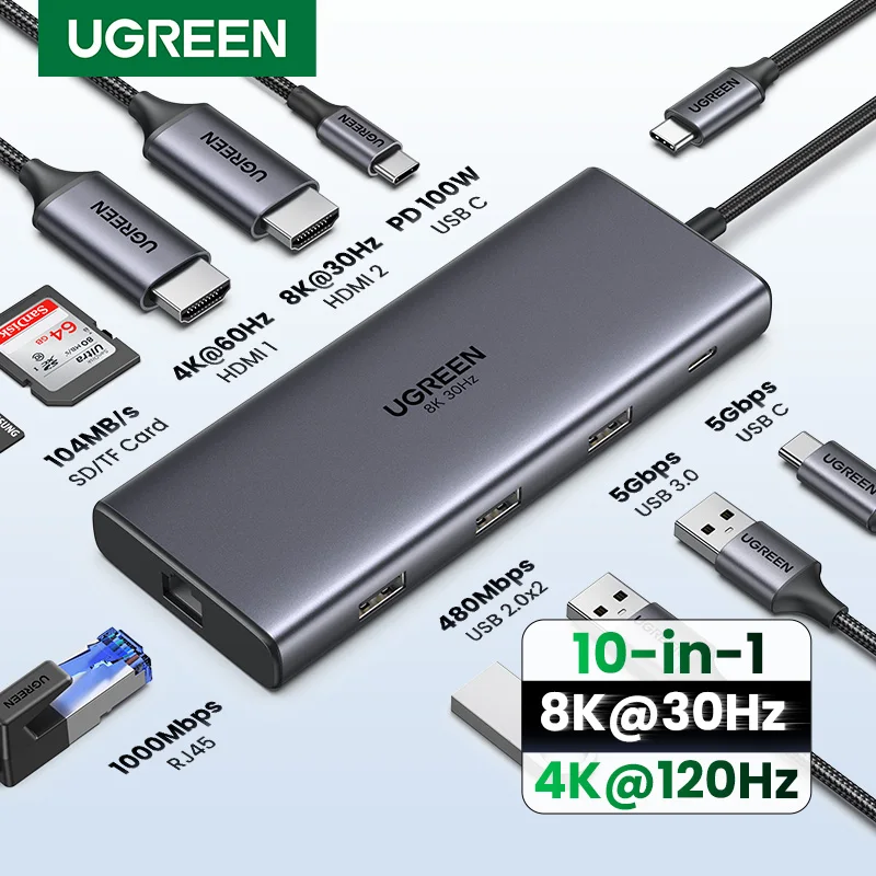 محول UGREEN HDMI USB-C 10 في 1