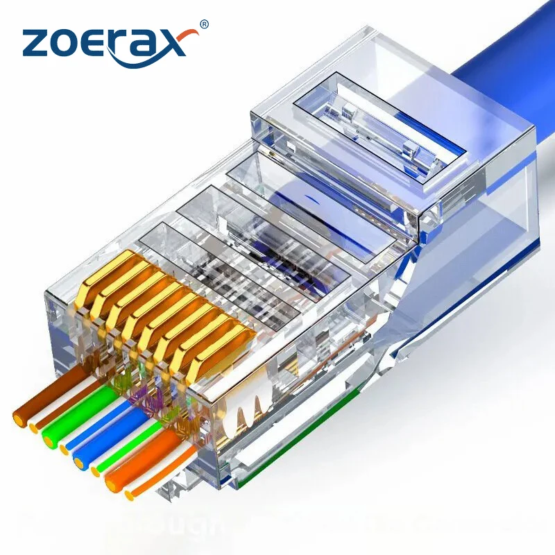 موصل RJ45 مطلي بالذهب لكتل Cat5e و Cat6