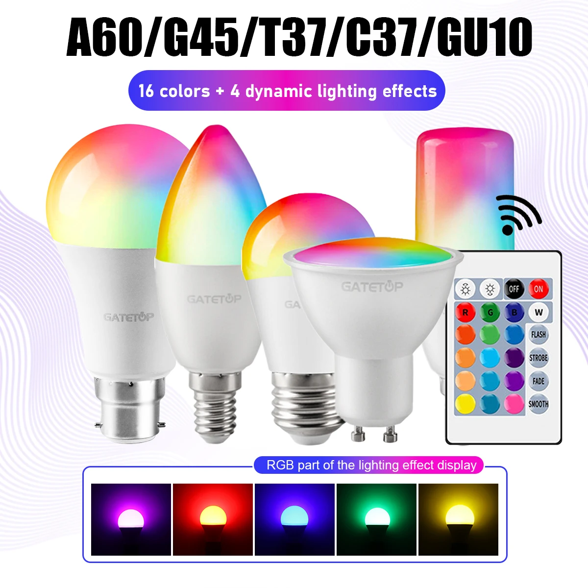 مصابيح LED RGBW ملونة مع ريموت