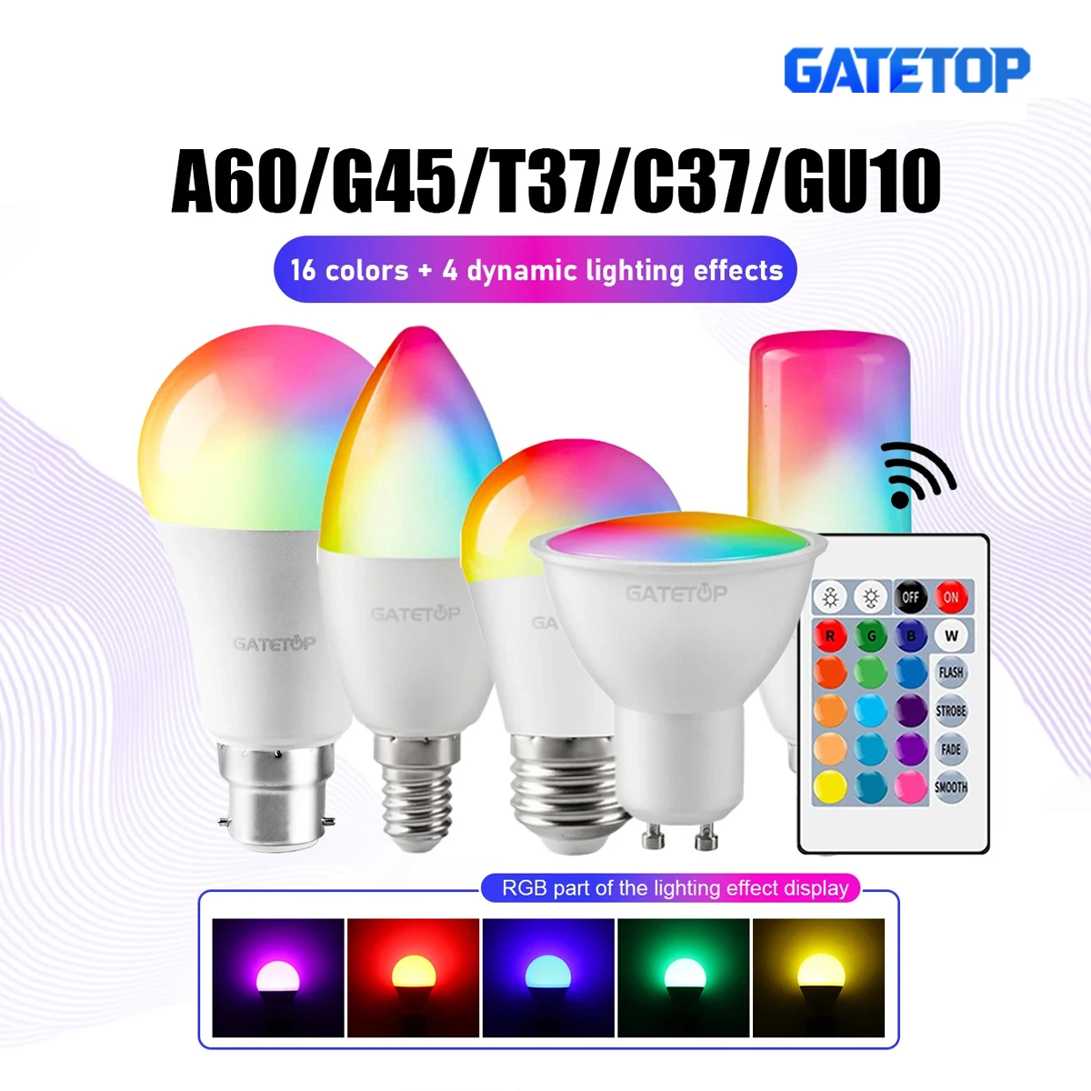 مصباح LED ذكي RGBW متوافق مع ريموت