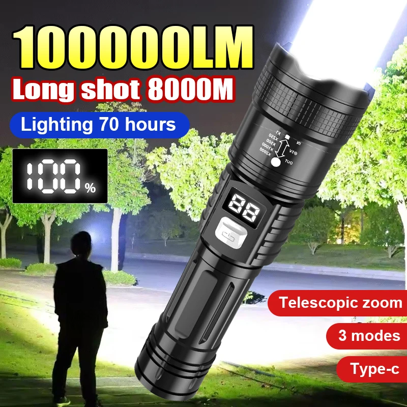 مصباح يدوي LED شديد السطوع قابل للشحن
