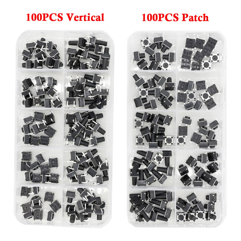 100 PCS Tactile Push Button Switch Kit