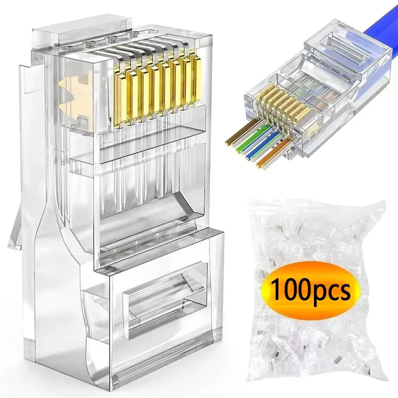 موصلات RJ45 CAT6 تمرير 100 قطعة