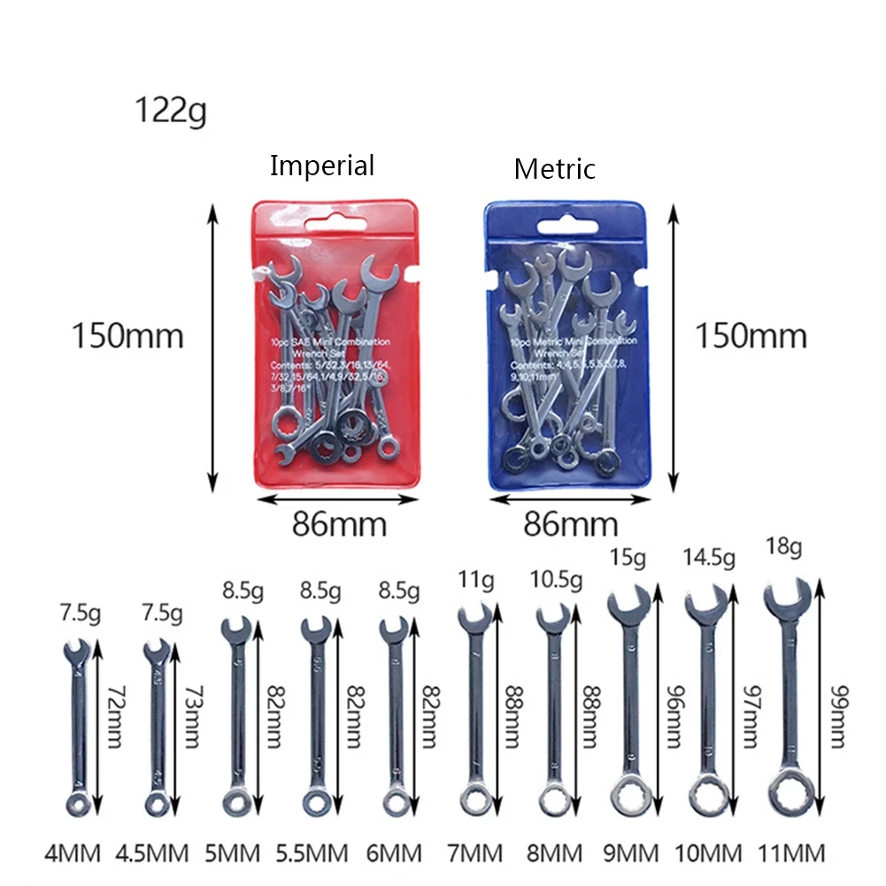 10pcs Mini Spanner Wrench Set