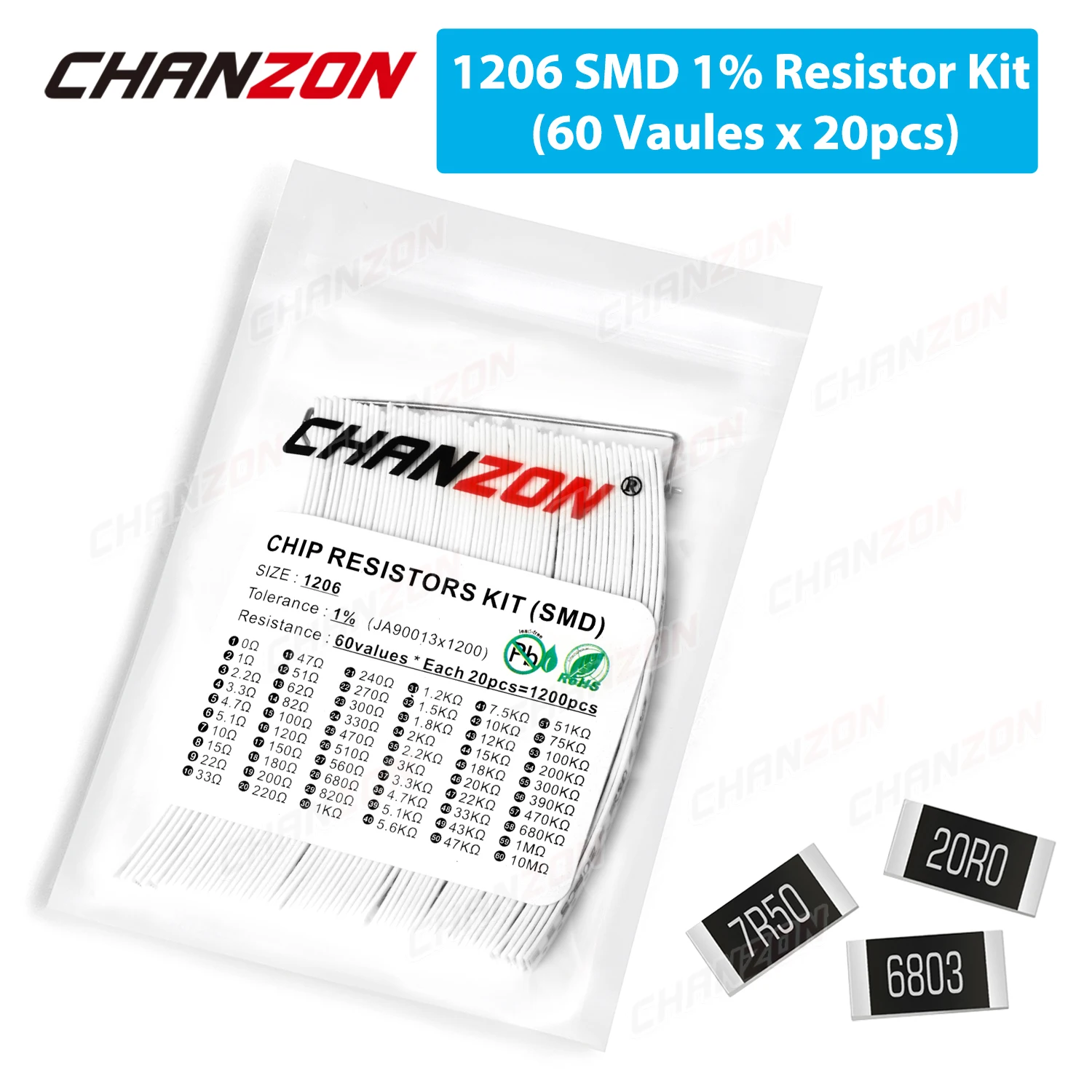 طقم مقاومات SMD 1206 بعشرة قيم مختلفة