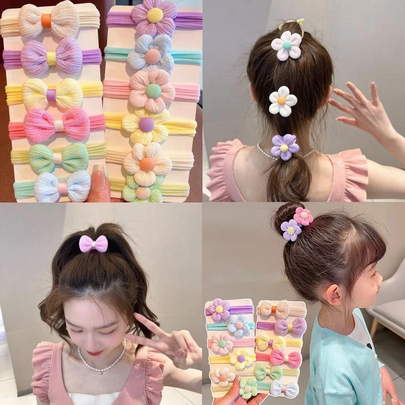 12PCS Elastic Hair Bands with Flower Bows