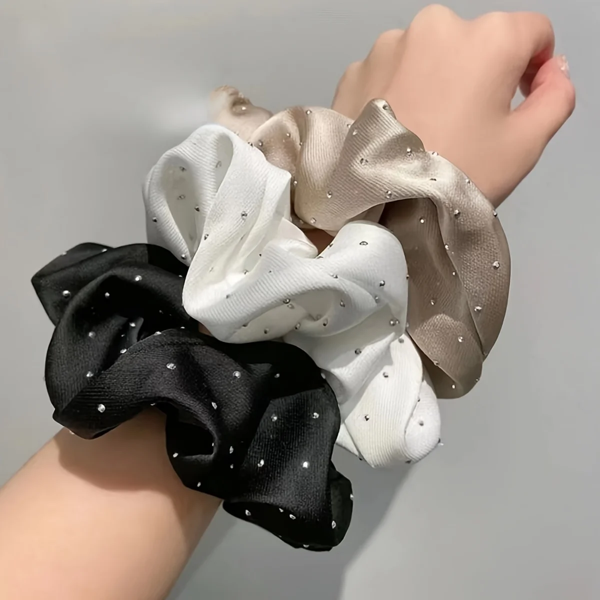 Satin Scrunchies with Rhinestone Decor