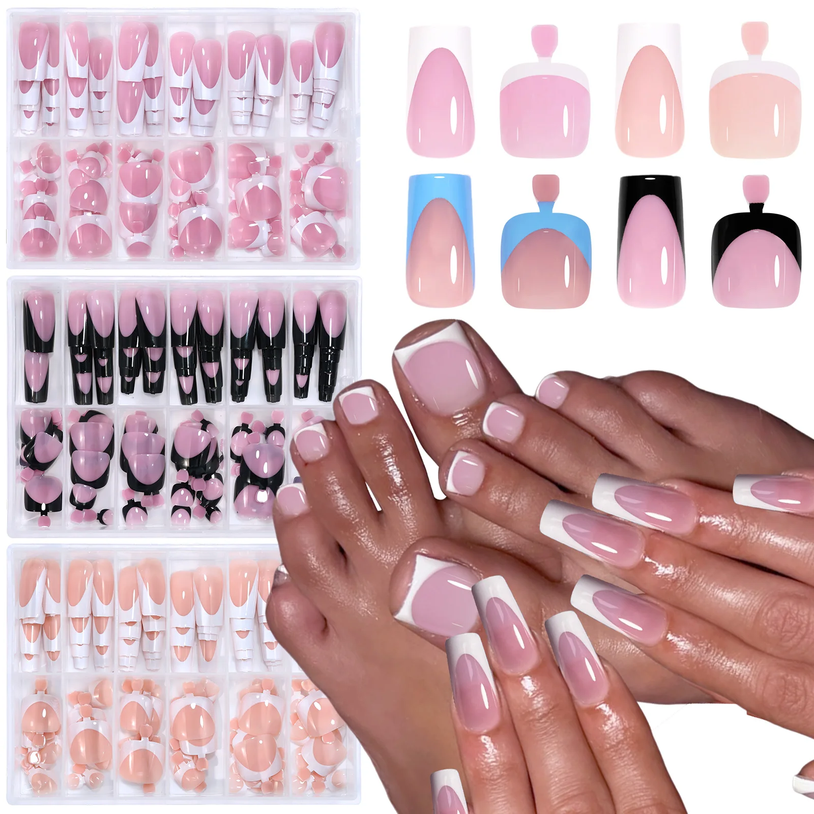 144pcs Shiny Acrylic False Toenail Set