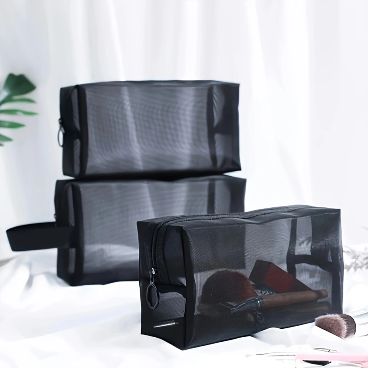 Travel Black Mesh Makeup Organizer Bag