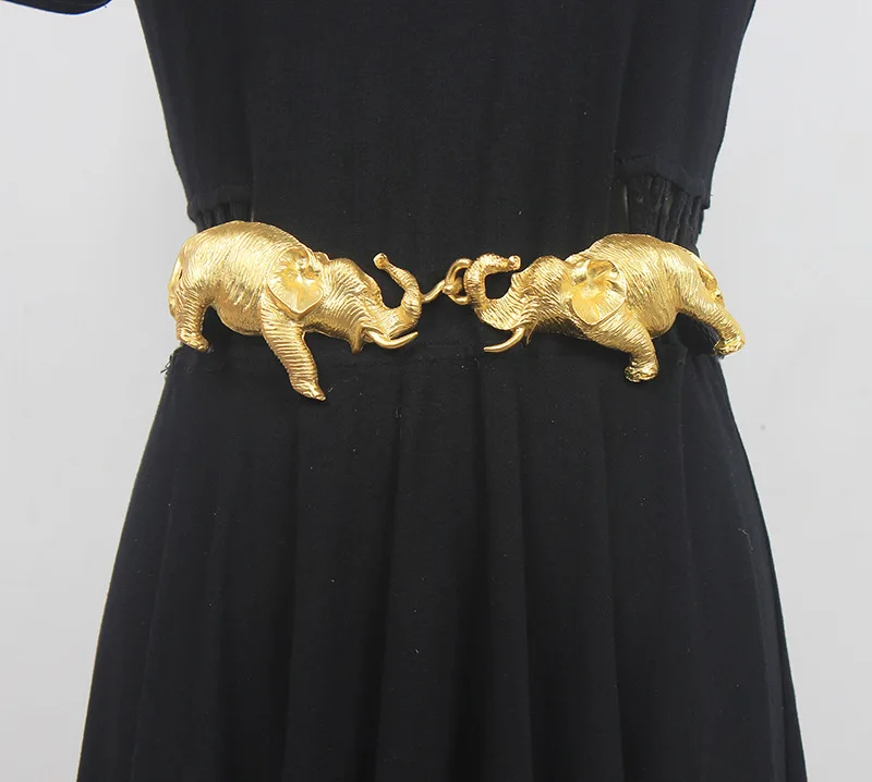 Luxury Gold Elephant Leather Belt for Women