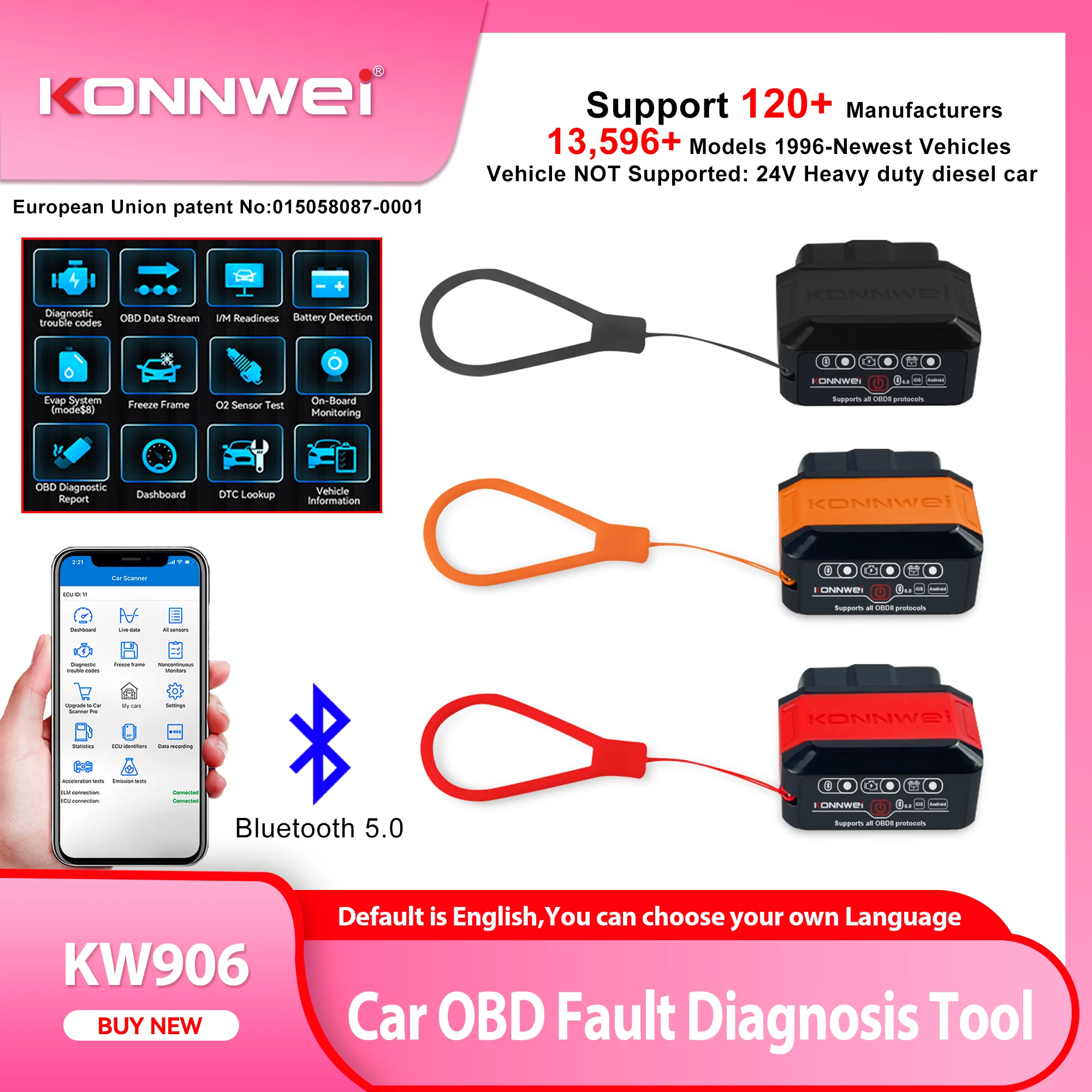 أداة تشخيص محرك السيارة KONNWEI KW906