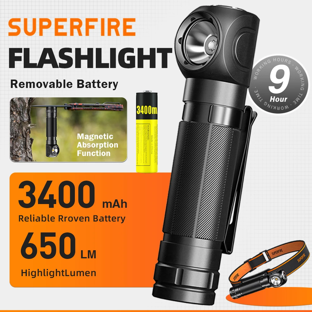 كشاف LED SUPERFIRE TH04 القابل لإعادة الشحن