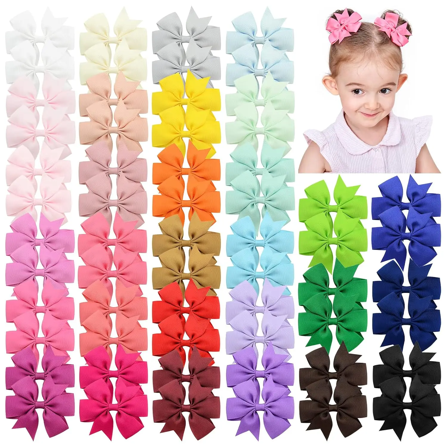 Random Color Bow Hair Clip Set for Girls