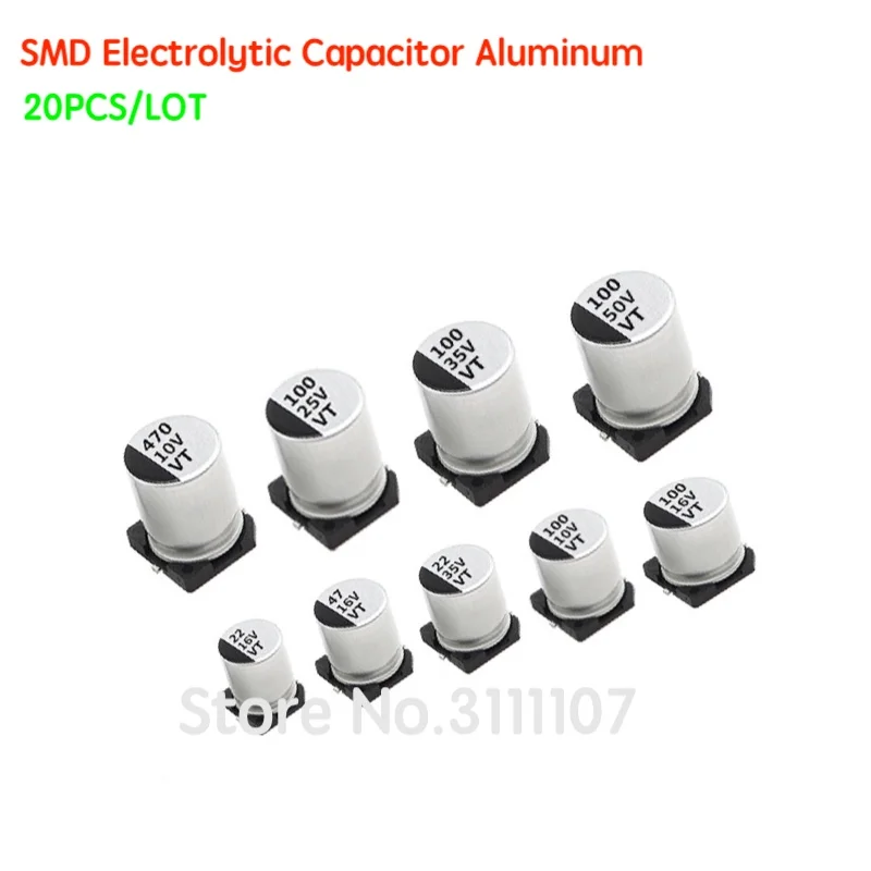 مكثفات كهربائية SMD بأحجام مختلفة