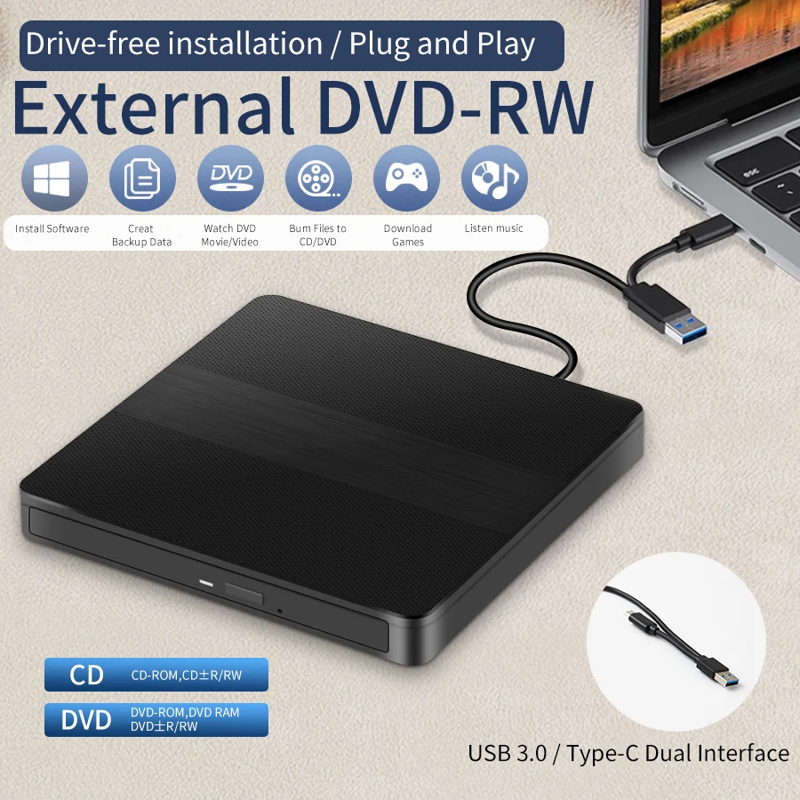 محرك أقراص DVD خارجي 2 في 1