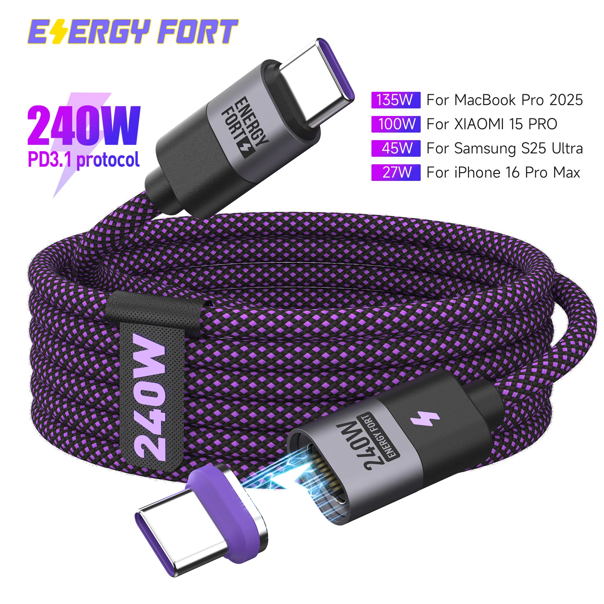 240W Magnetic USB C Fast Charging Cable