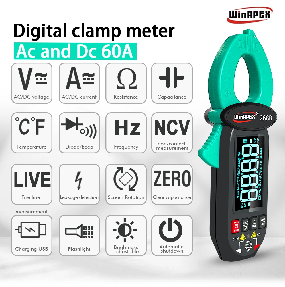 268B Digital Clamp Meter for AC DC Testing