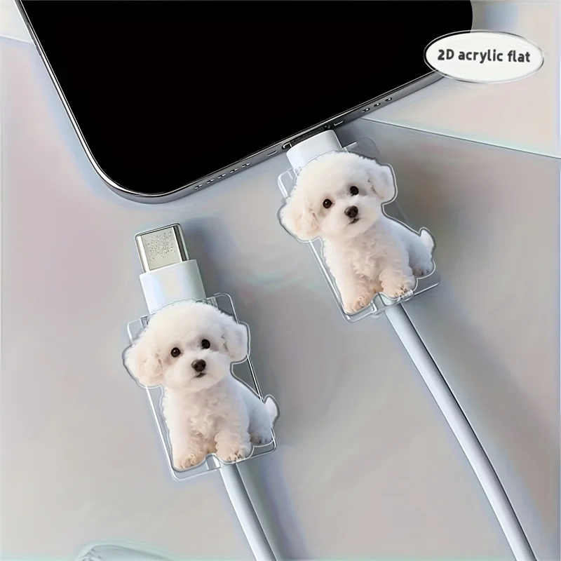 Cute White Dog Charging Cable Protectors