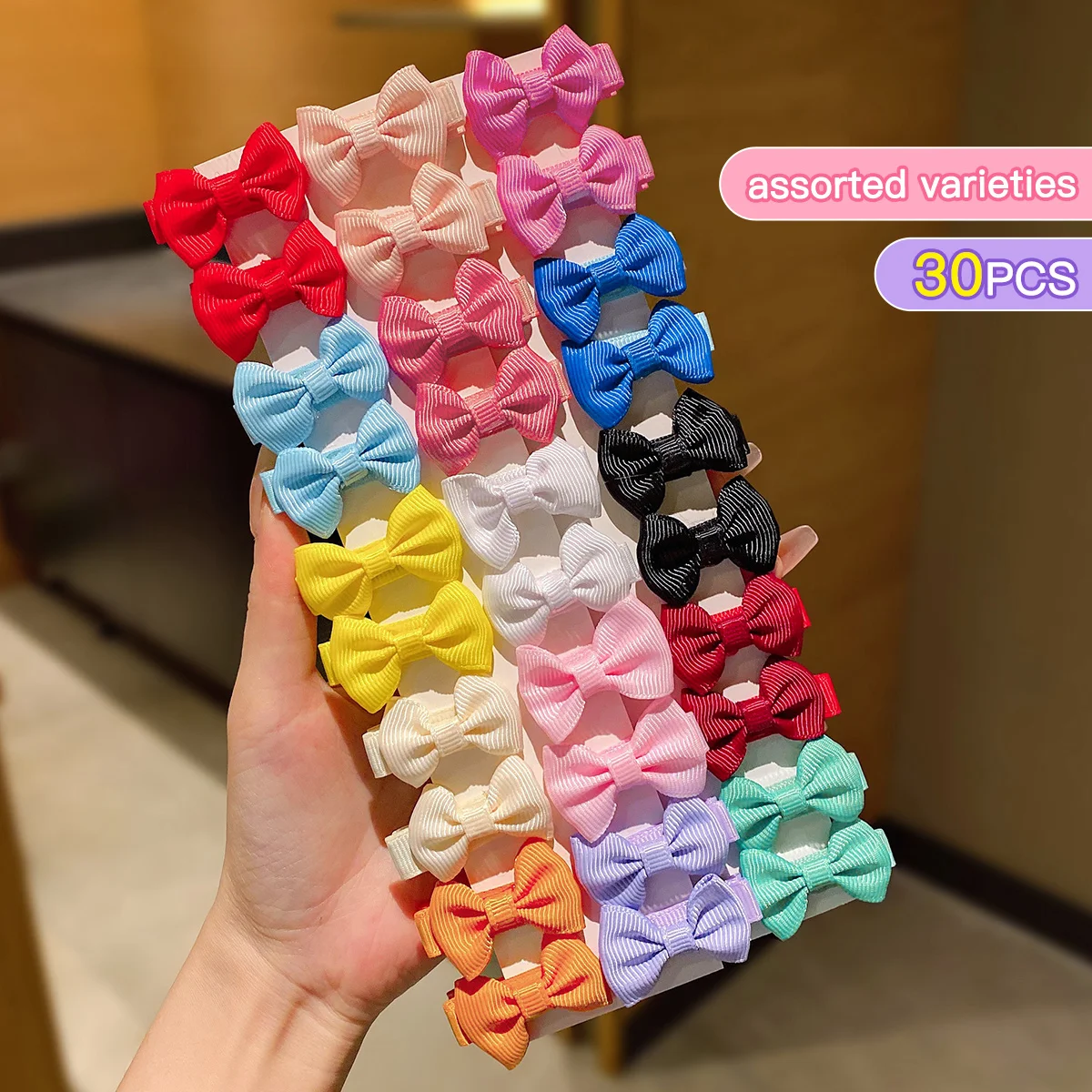 30 Colorful Bow Fabric Hair Clips