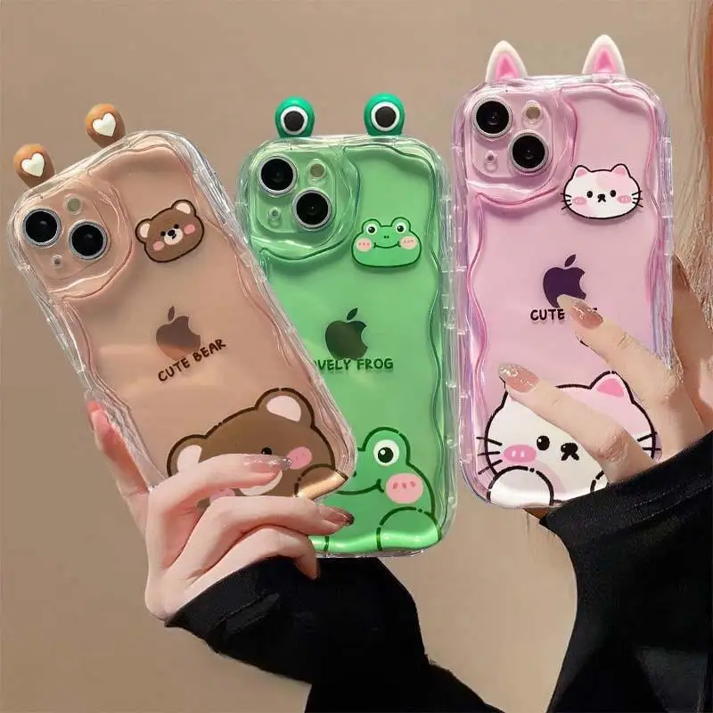 3D Cat Ears Frog Eyes Phone Case
