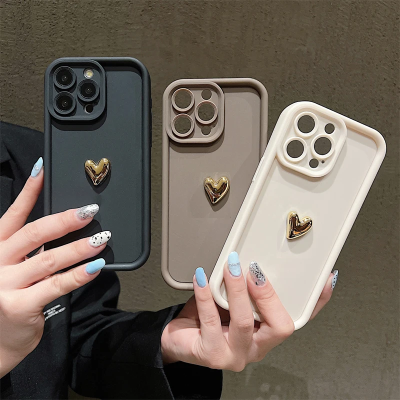 3D Gold Heart Silicone Phone Case