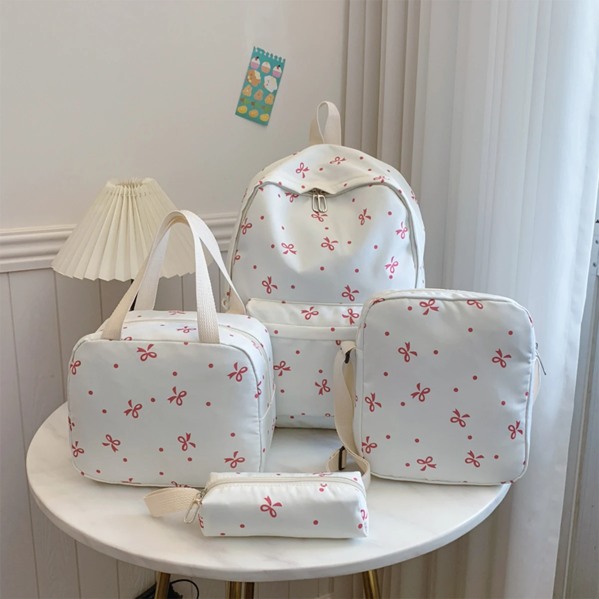 4-Piece Bow Print Backpack Set