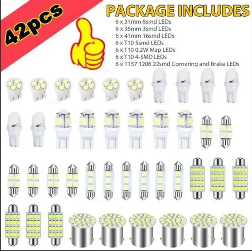 42 قطعة أضواء سيارة T10 LED استبدال