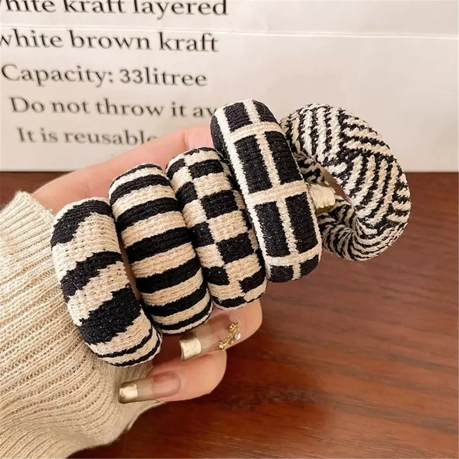 5Pcs Checkered Durable Hair Ties