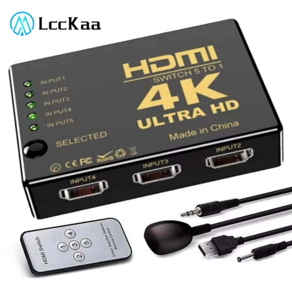 مفتاح HDMI 5×1 بدقة 4K مع تحكم عن بعد