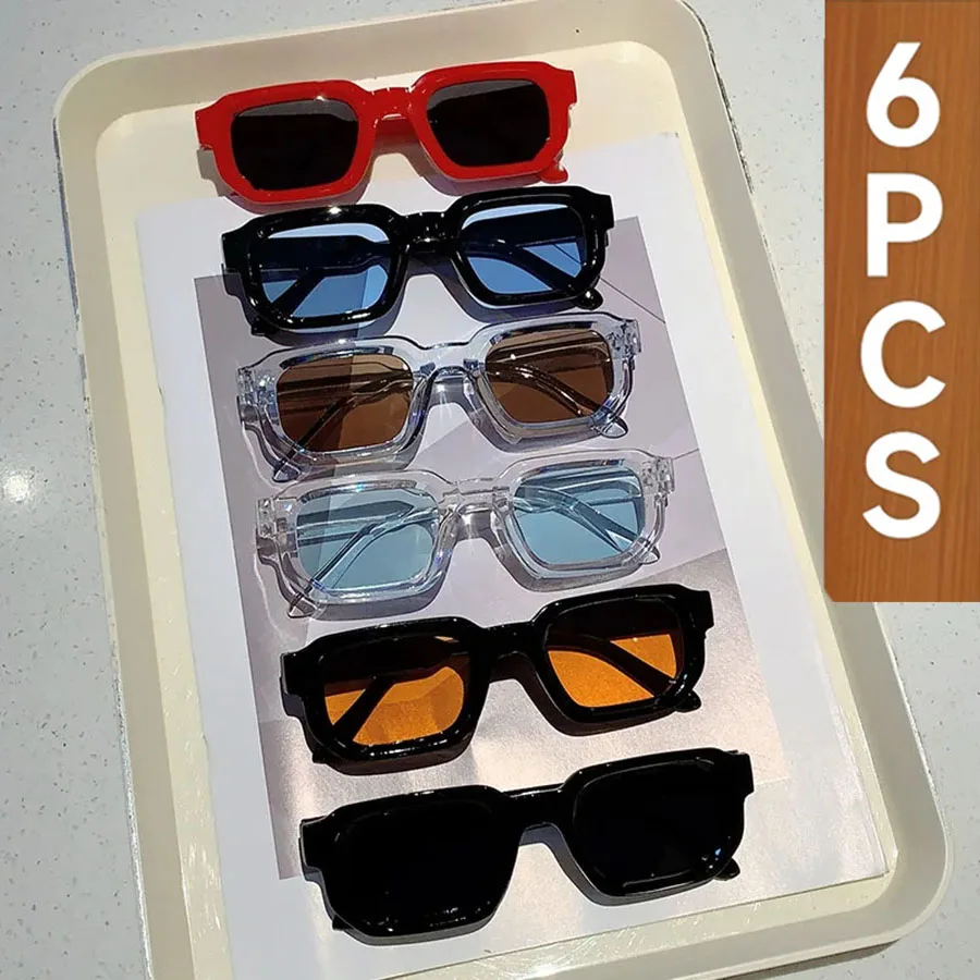 6PCS Vintage Rectangle Frame Sunglasses Set