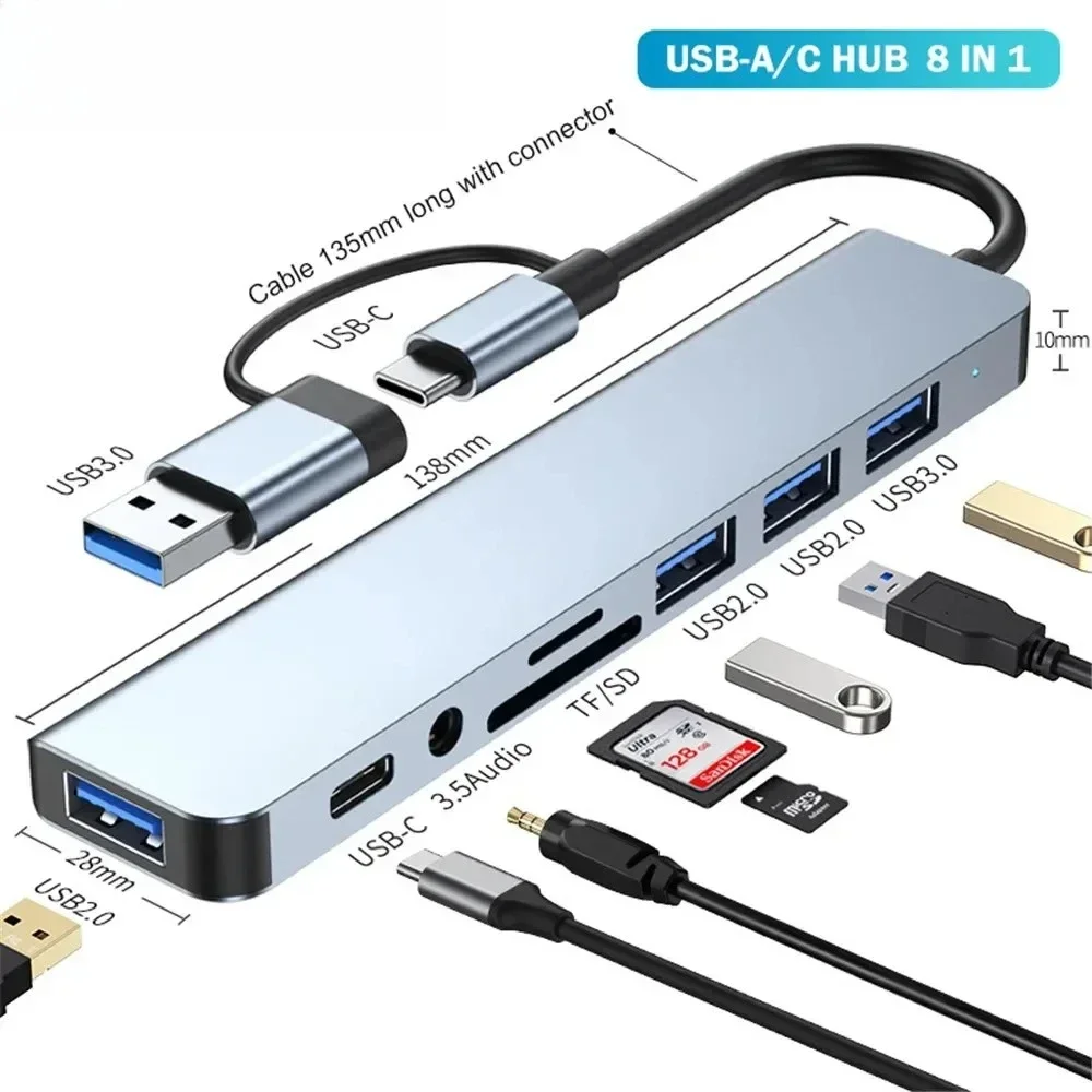 محول USB C متعدد المنافذ 8 في 1