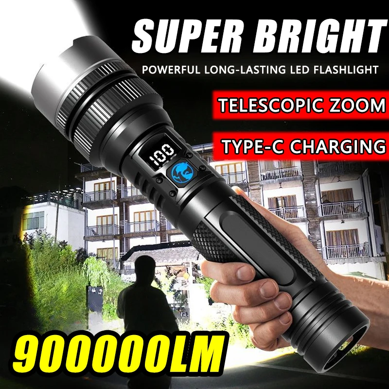 مصباح يدوي LED قوي مع شاشة رقمية