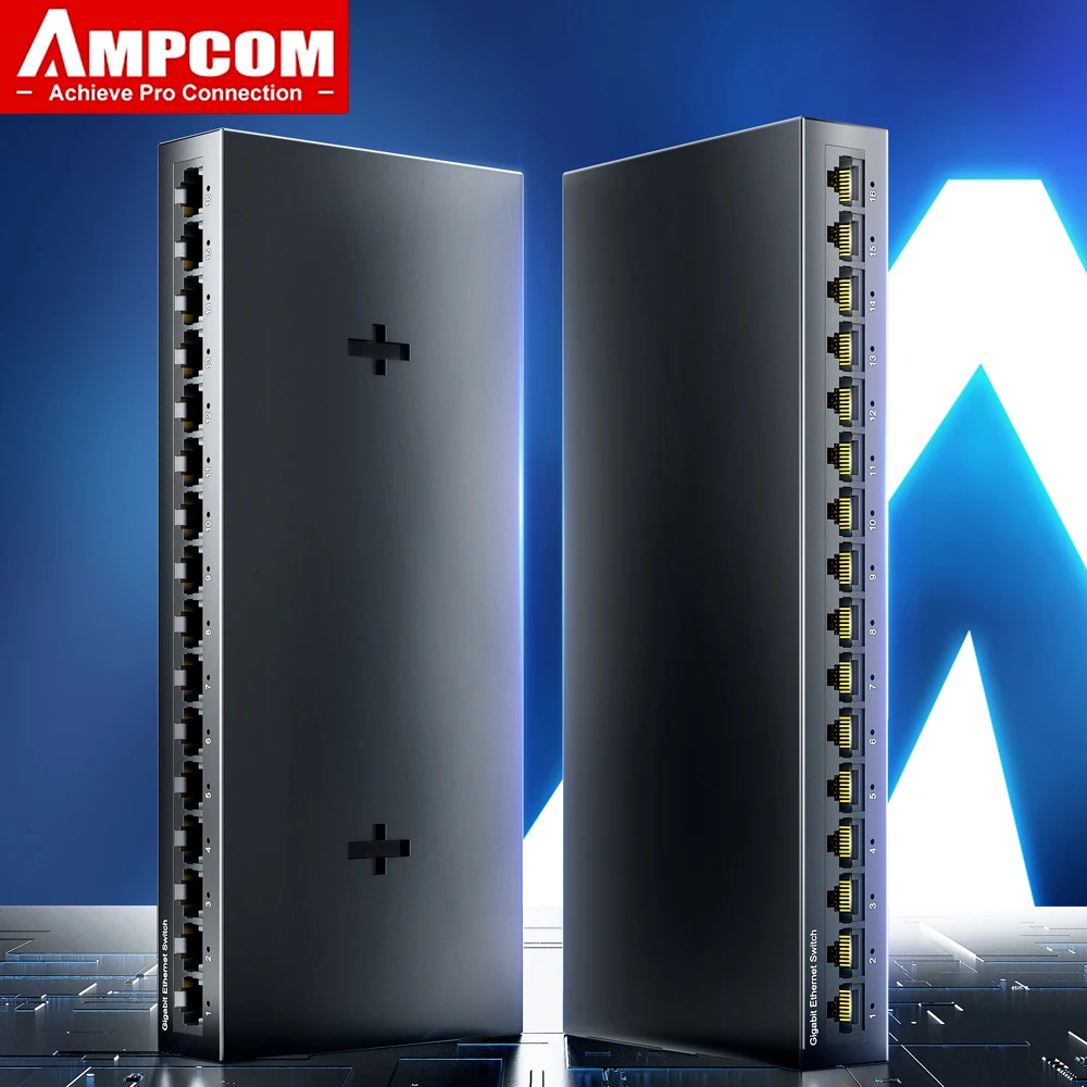 AMPCOM محول شبكة 16 منفذ إيثرنت