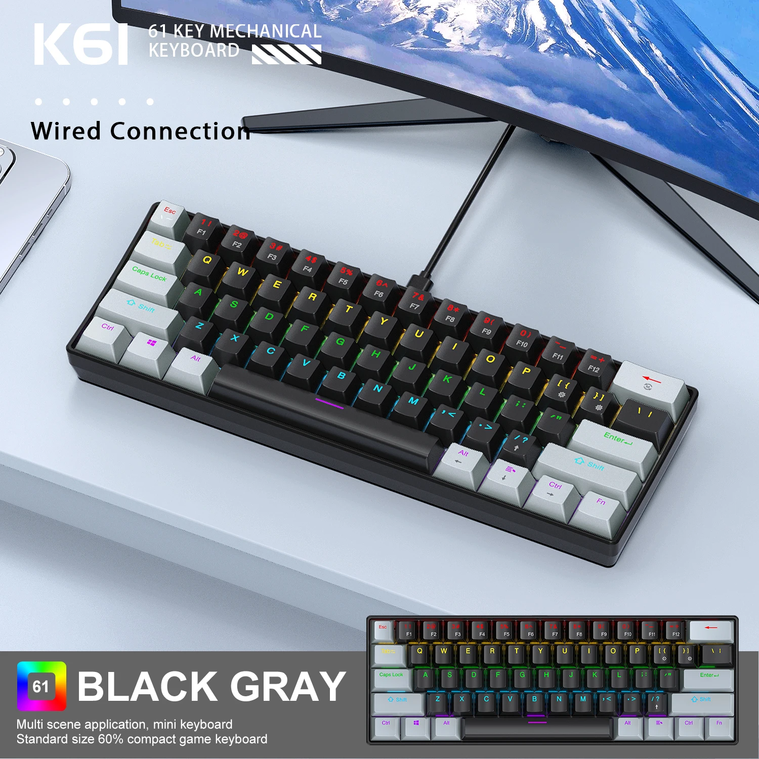 APAYADO K61 Mini Wired Gaming Keyboard