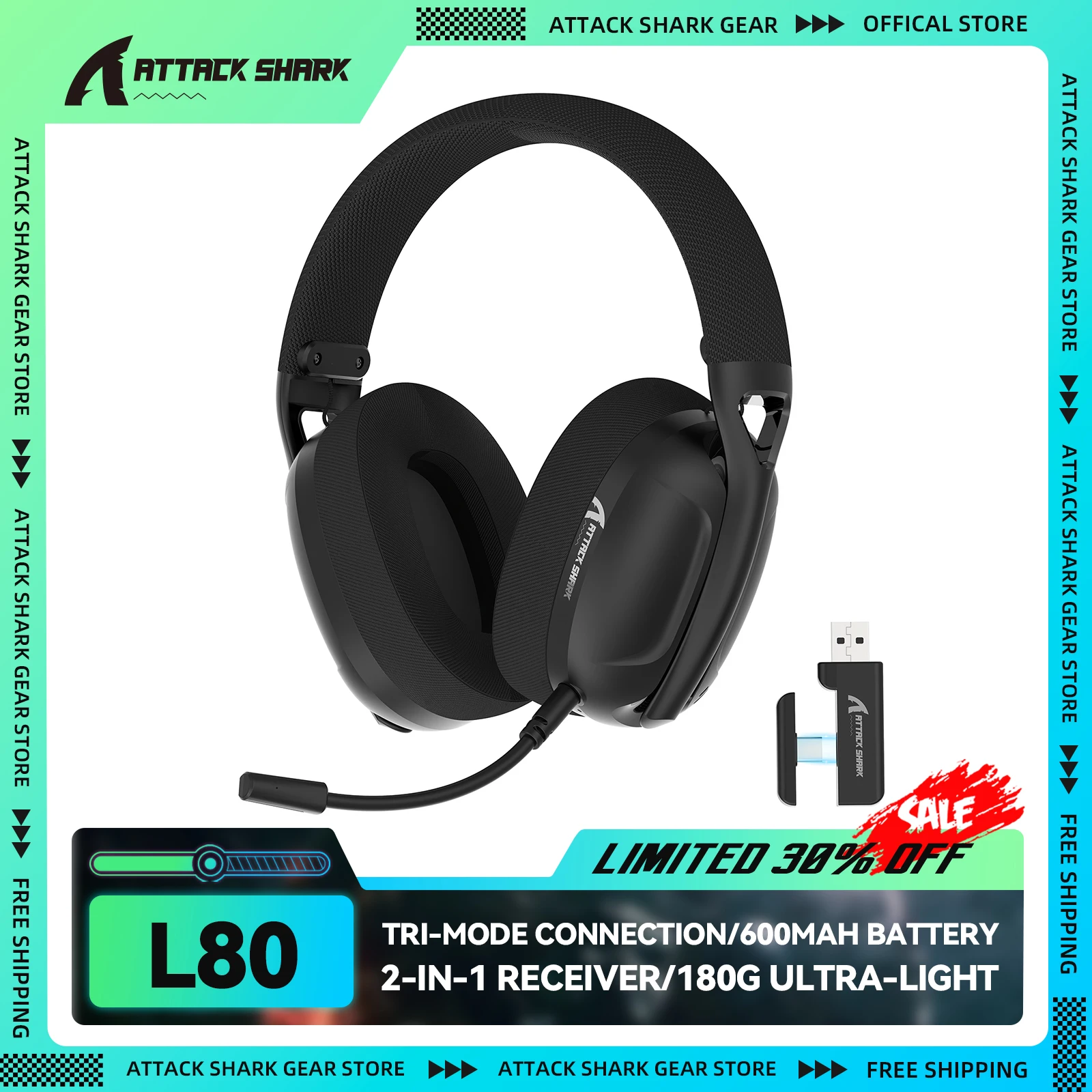 سماعة ألعاب ATTACK SHARK L80 خفيفة