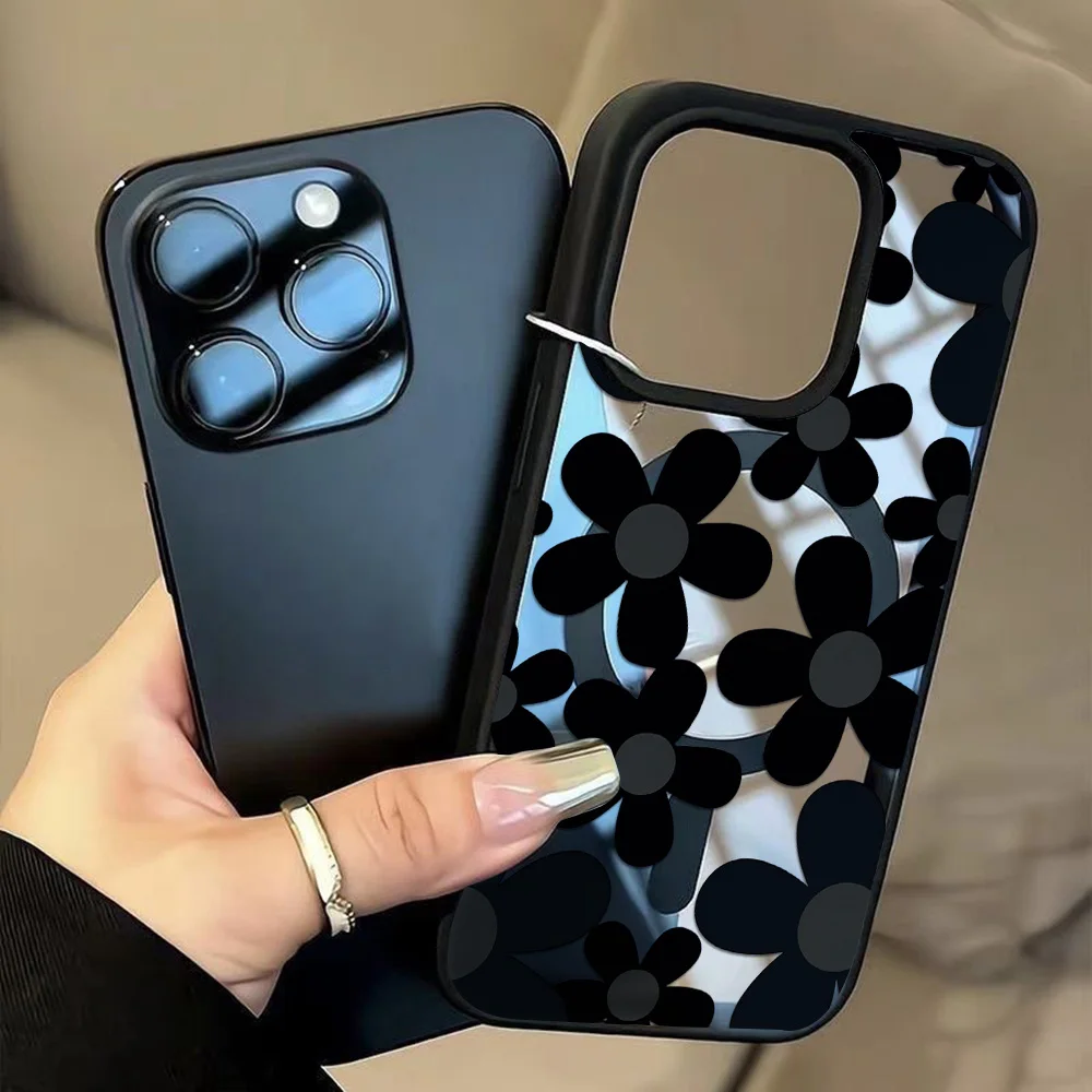 Black Flower Wireless Charging Phone Case