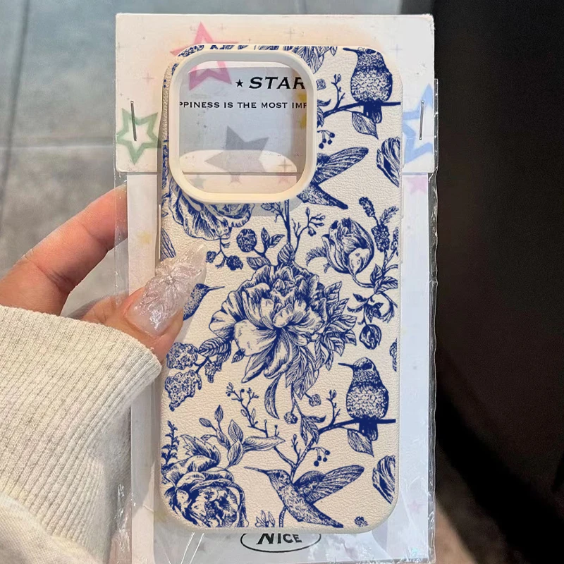 Blue Retro Floral Bird Phone Case