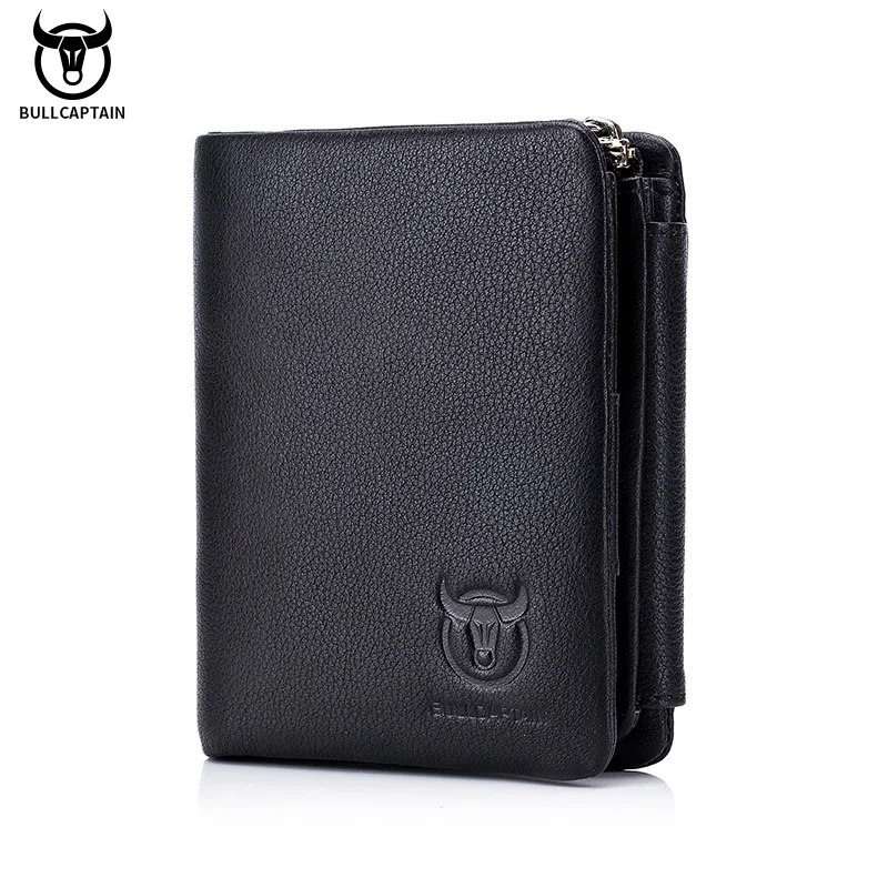 BULLCAPTAIN Leather RFID Zipper Wallet