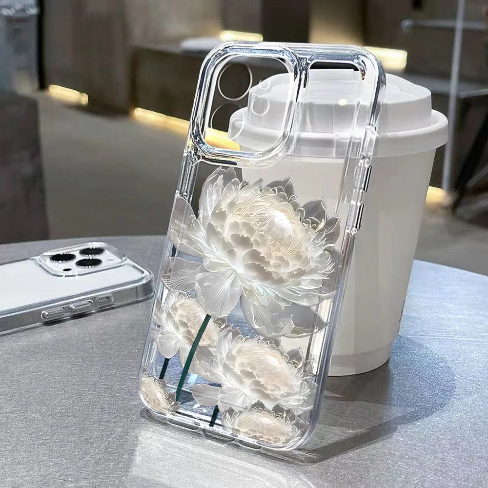 White Lotus Floral Clear Phone Case