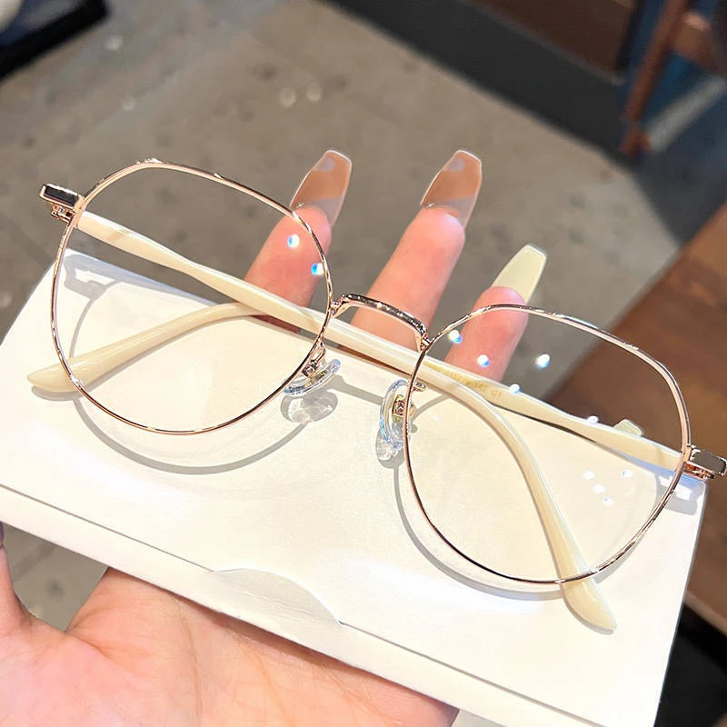 Polygonal Metal Frame Clear Glasses for Women