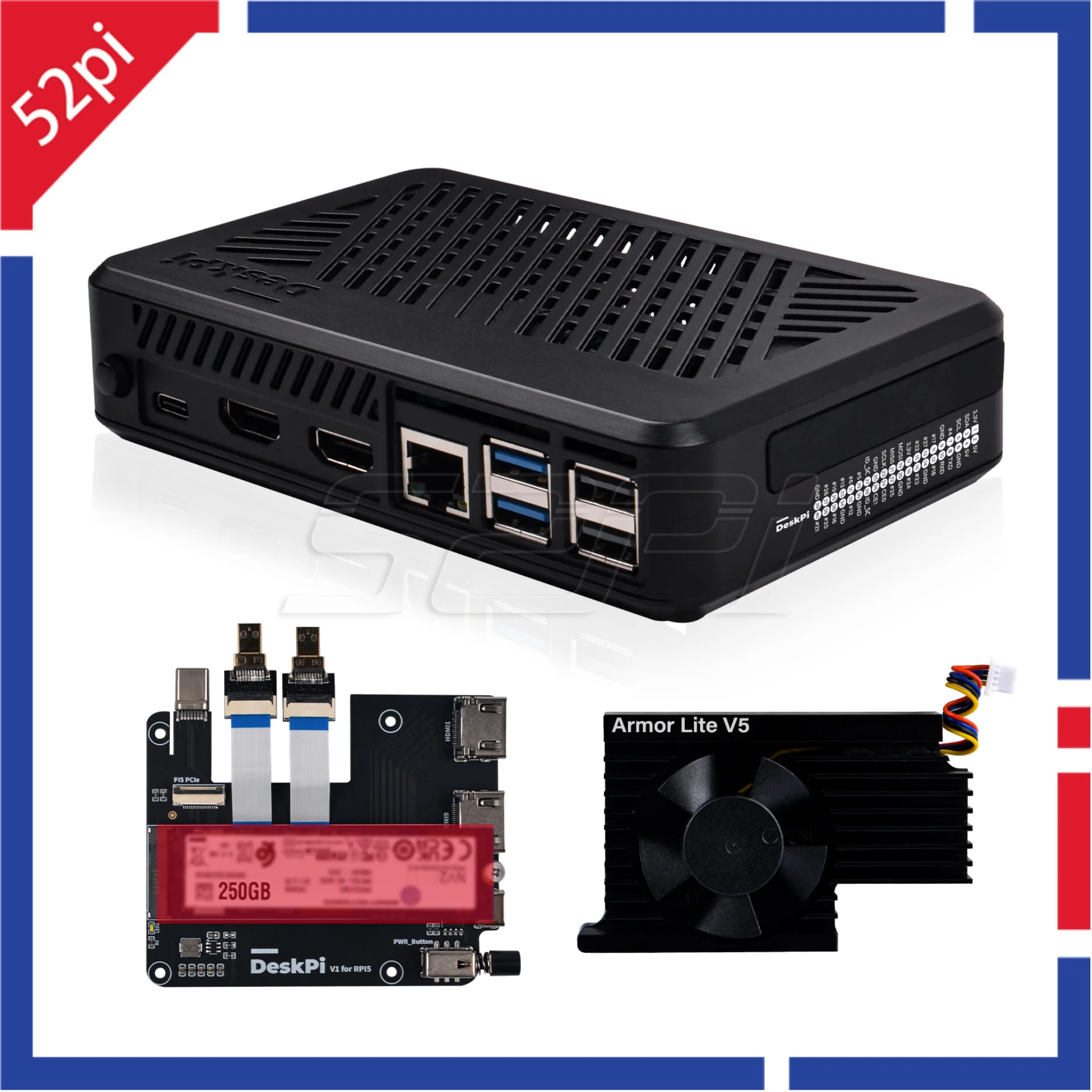 حافظة DeskPi Lite Pi5 مع درع V5