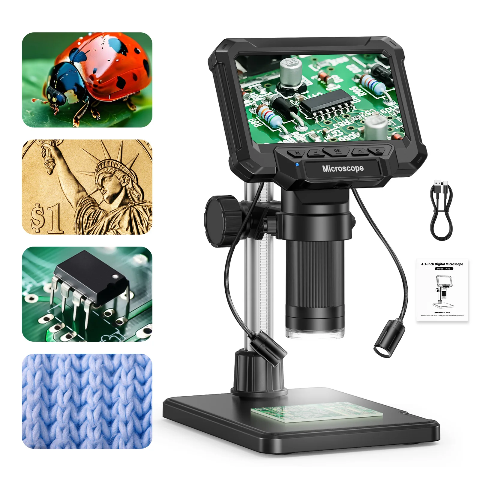 Digital Microscope with 4.3inch IPS Screen